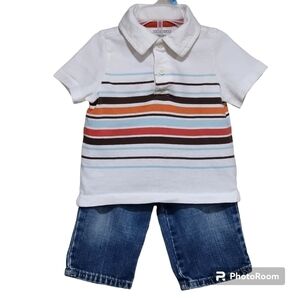 Old Navy 2 pc Short Sleeve Collared Shirt and Denim Jeans Size 6-12M.